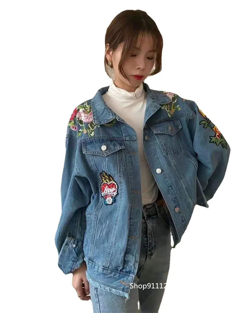Tide Brand Women's 2021 Spring New Flower Embroidery Washed Holes Loose Fashion Long-Sleeved Denim Jacket Women
Tide Brand Women's 2021 Spring New Flower Embroidery Washed Holes Loose Fashion Long-Sleeved Denim Jacket Women