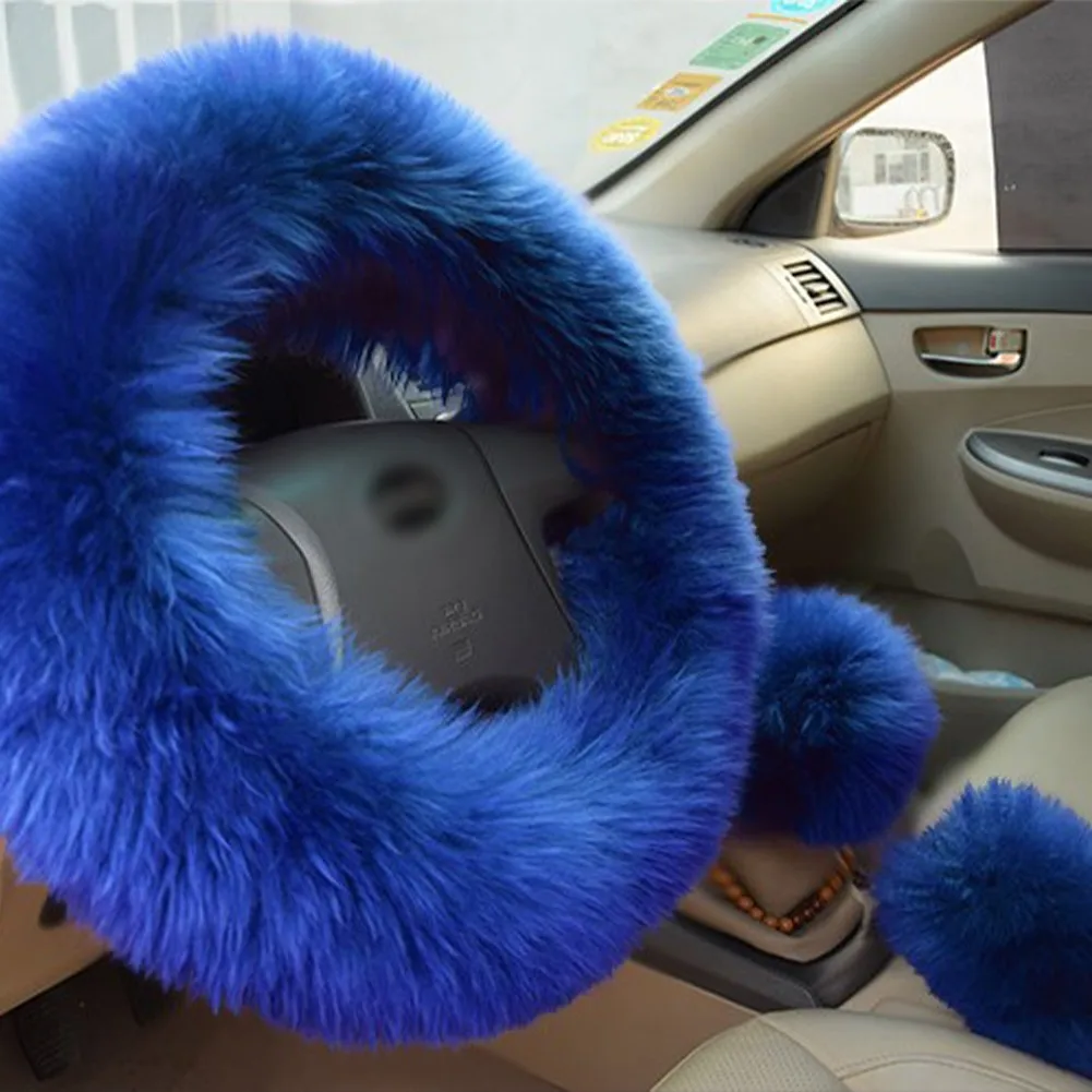 3Pcs Universal Wool Car Steering Wheel Cover Furry Fluffy Thick Fur Gem Blue Winter Warm Steering Wheel Cover Set Replacement
3Pcs Universal Wool Car Steering Wheel Cover Furry Fluffy Thick Fur Gem Blue Winter Warm Steering Wheel Cover Set Replacement