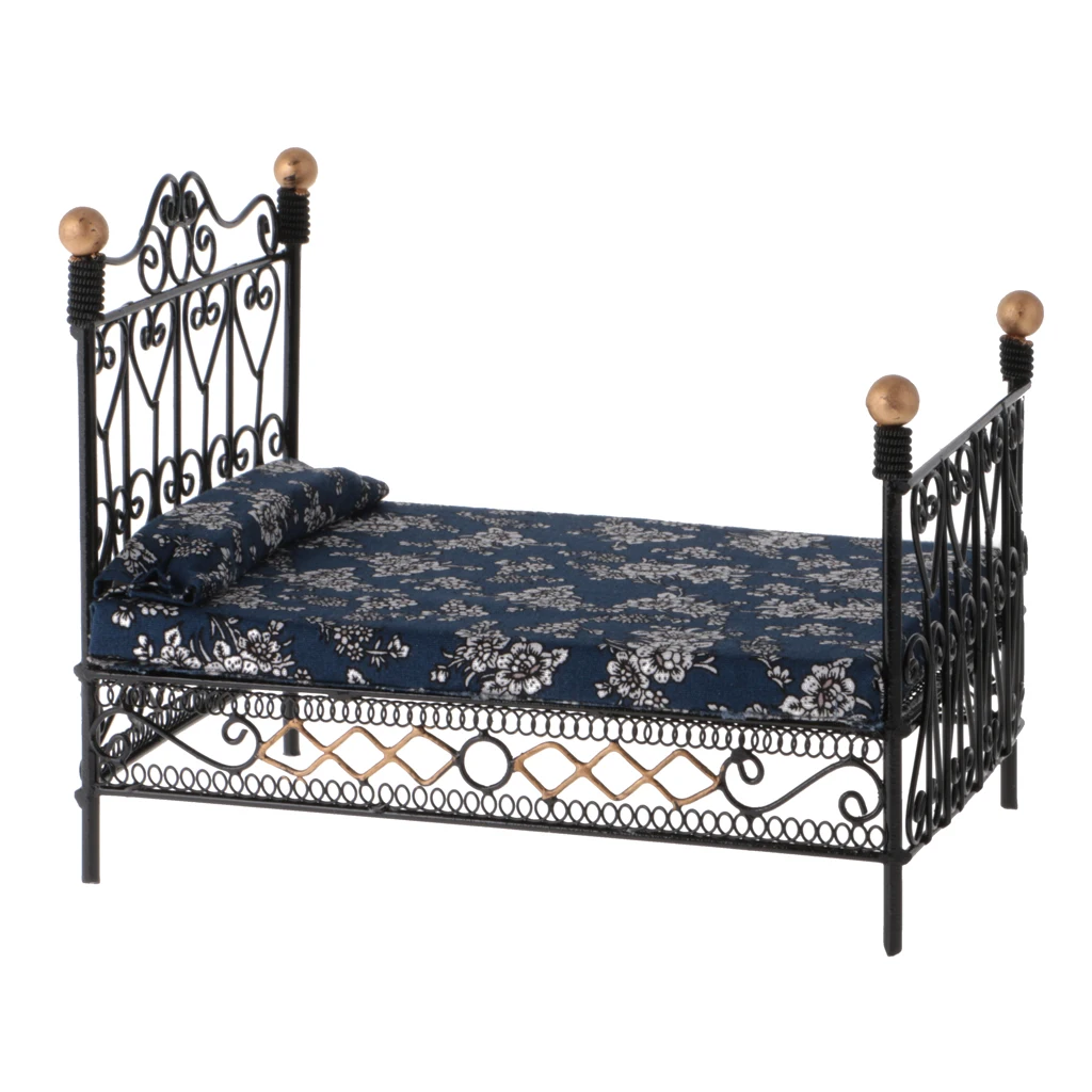 2 Pieces Dollhouse Bedroom Miniature Furniture, 1/12 Scale Double Bed Model - Black Iron Frame and Floral Mattress Pillow Set
2 Pieces Dollhouse Bedroom Miniature Furniture, 1/12 Scale Double Bed Model - Black Iron Frame and Floral Mattress Pillow Set