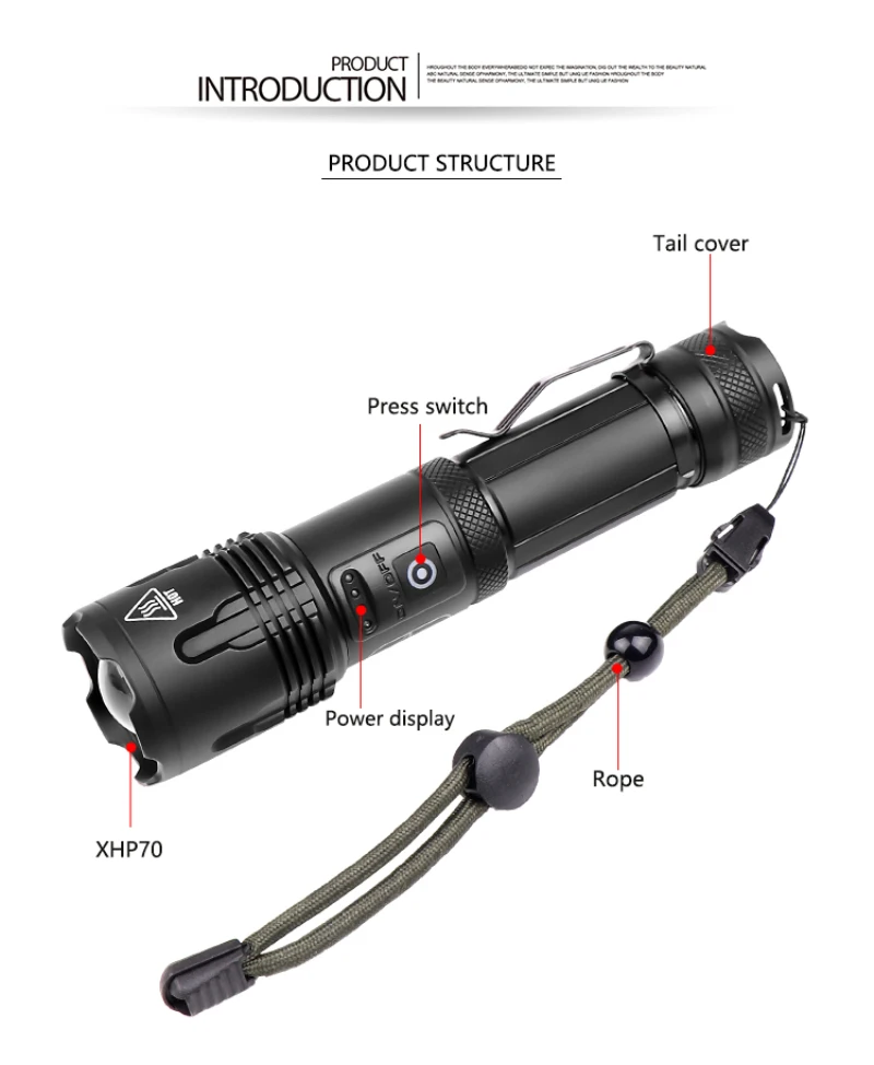 XHP99 Strong Light Flashlight SUB Charging 5 Modes With Pen Holder Tactical Flashlight P99 Flashlight+1*18650 Battery Accessorie
XHP99 Strong Light Flashlight SUB Charging 5 Modes With Pen Holder Tactical Flashlight P99 Flashlight+1*18650 Battery Accessorie