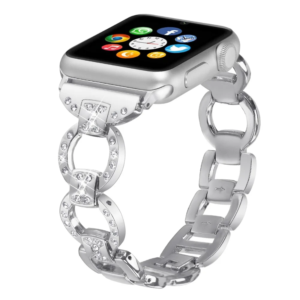 Браслет Bling для Apple Watch Band iWatch 4/3/2/1 металлический браслет из нержавеющей стали со
