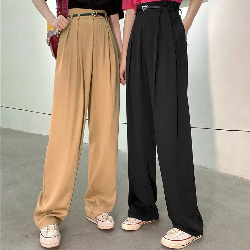 2021 Spring Summer High Waist Loose Straight Leg Pants Khaki Black Drape Trousers Suit Women Wide Leg Casual Pants for Female
2021 Spring Summer High Waist Loose Straight Leg Pants Khaki Black Drape Trousers Suit Women Wide Leg Casual Pants for Female