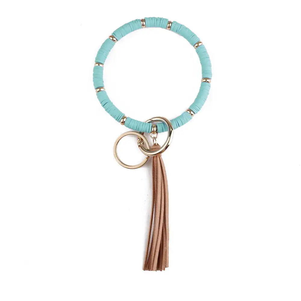 

ZWPON Boho Heishi Polymer Clay Disc Beads Circle Keychain Velvet Tassel Wristlet Bracelets for Women Surf Jewelry Wholesale