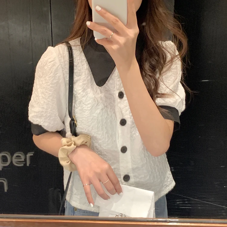 Korean Chic French Style Retro Easy Matching Color Effect Collar Sweet Temperament Kafuu Texture Short Puff Sleeve Shirt Women
Korean Chic French Style Retro Easy Matching Color Effect Collar Sweet Temperament Kafuu Texture Short Puff Sleeve Shirt Women