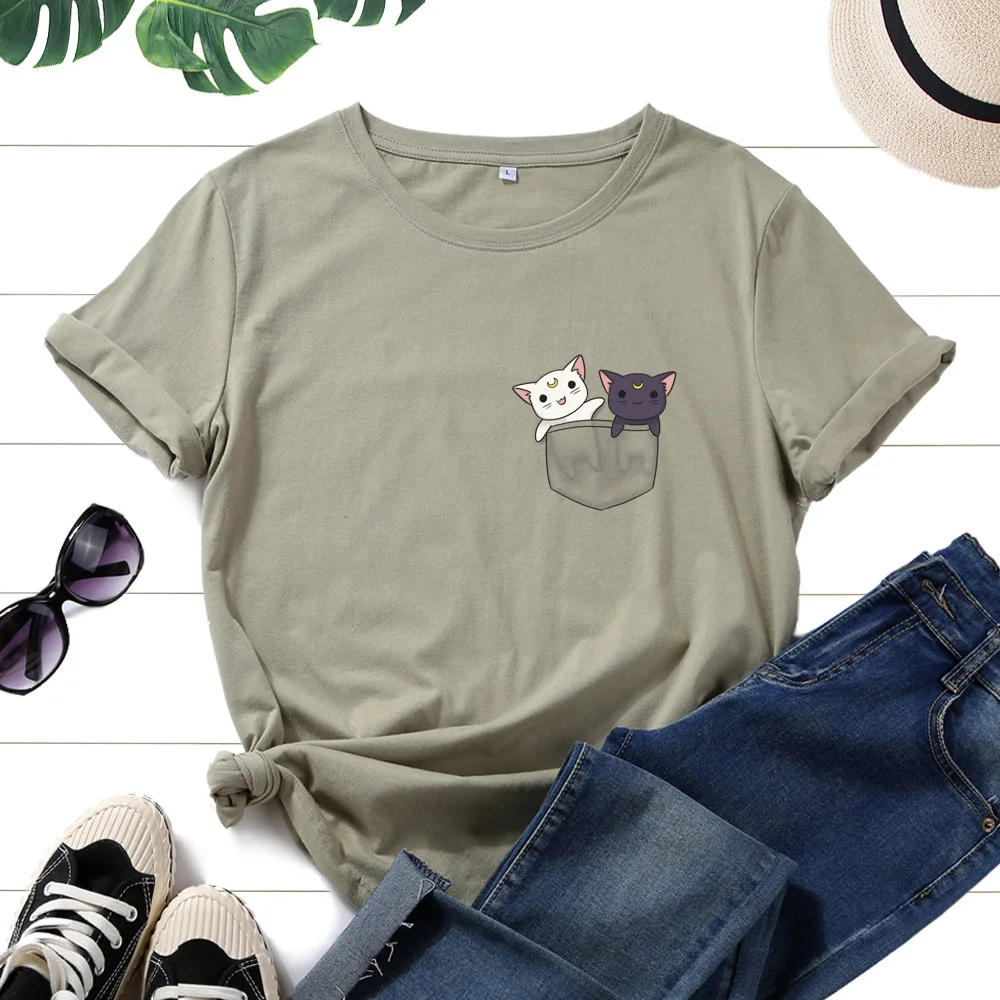 Cartoon kitten Cat Graphic Tees 100% Cotton Women Short Sleeve T-Shirt Oversized S-5XL Tops Female Casual Summer Streetwear
Cartoon kitten Cat Graphic Tees 100% Cotton Women Short Sleeve T-Shirt Oversized S-5XL Tops Female Casual Summer Streetwear