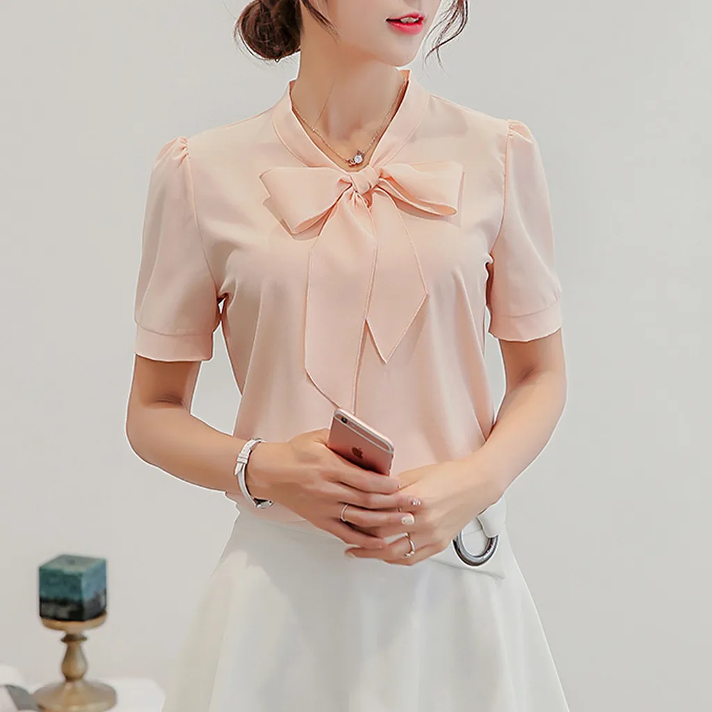 Chiffon Blouse Nice Short Sleeve Women Blouses And Tops V Neck Bow Tie Solid Office Shirt VogueTops Blusas Chemise Femme
Chiffon Blouse Nice Short Sleeve Women Blouses And Tops V Neck Bow Tie Solid Office Shirt VogueTops Blusas Chemise Femme