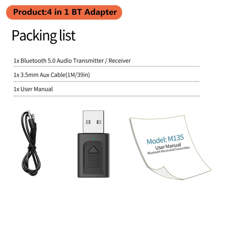 USB Bluetooth 5.0 Adapter 3.5mm AUX BT Audio Receiver Transmitter Wireless Dongle For Car TV Speaker 4 in 1 Bluetooth Adapter 
USB Bluetooth 5.0 Adapter 3.5mm AUX BT Audio Receiver Transmitter Wireless Dongle For Car TV Speaker 4 in 1 Bluetooth Adapter