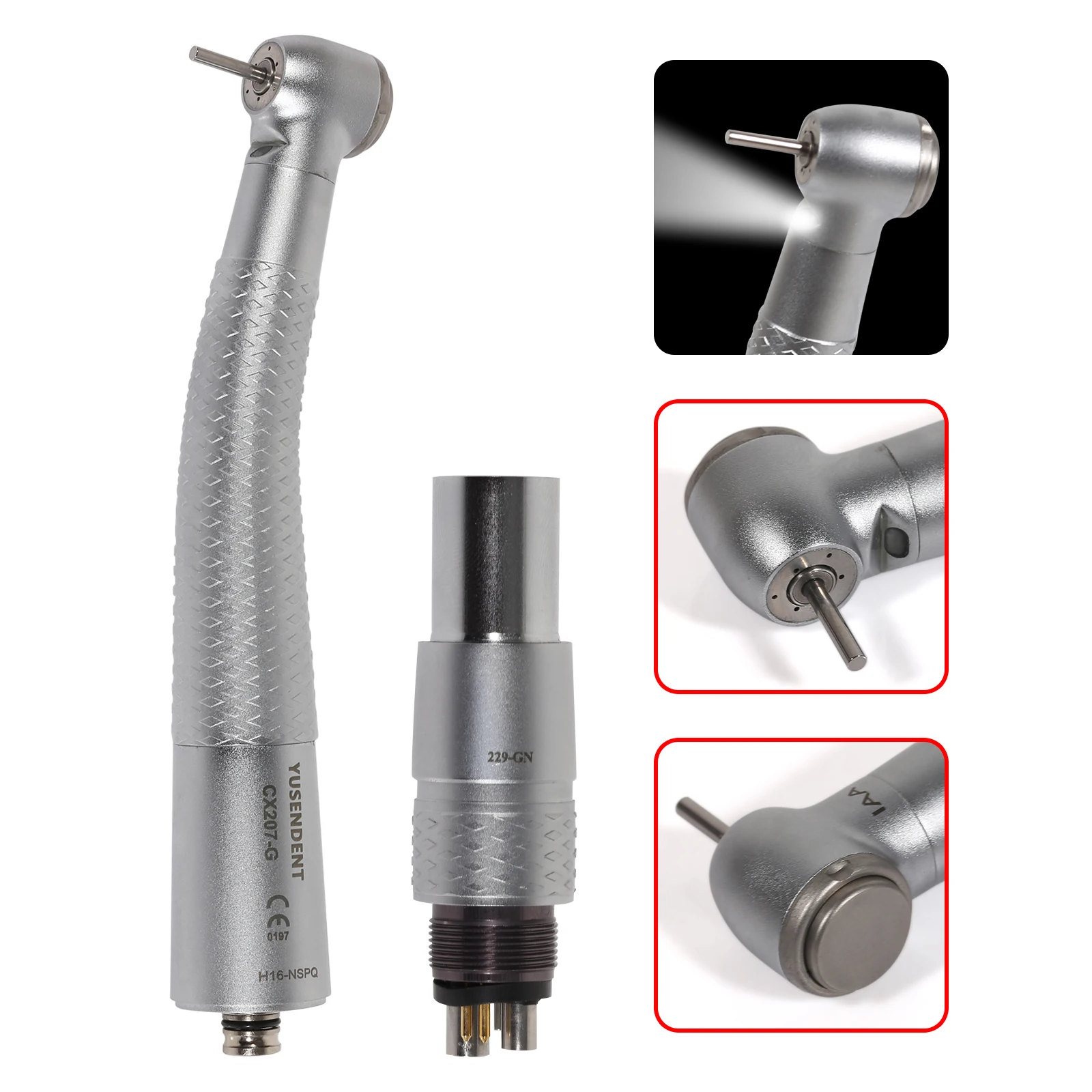 

Dental Fiber Optic LED 6Hole Turbine Push Handpiece Button Triple Spray / Quick Coupler/Replace Rotor Fit KAVO/NSK Sirona