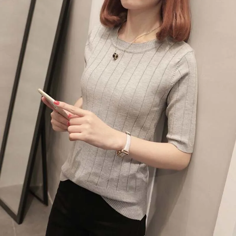 New knitted Slim Pullover Women Round neck Knitted Sweater Female All-match Basic Half Sleeve Sweater NS4000
New knitted Slim Pullover Women Round neck Knitted Sweater Female All-match Basic Half Sleeve Sweater NS4000