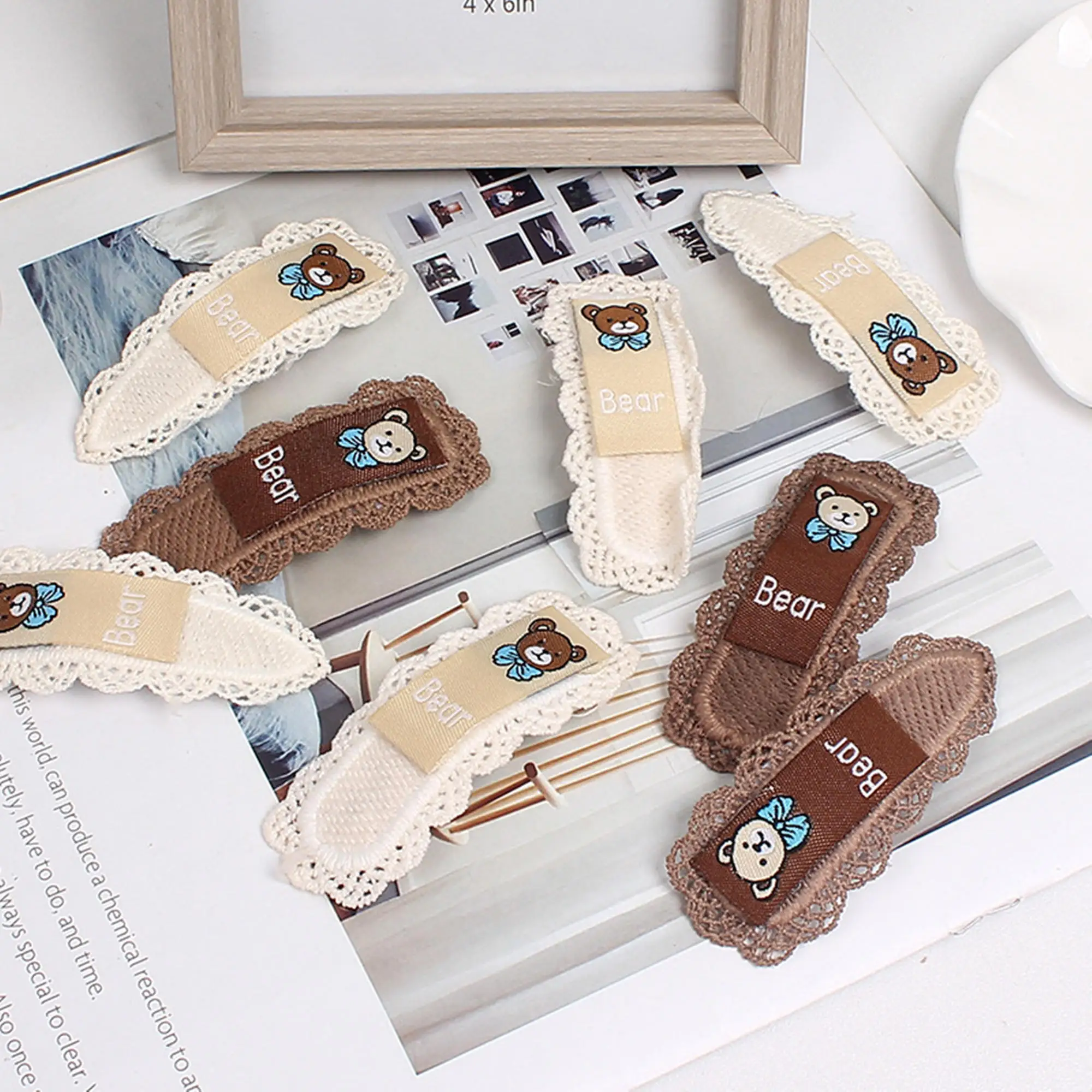 10pcs/lot 6.7cm new style bear applique lace BB clip high-end exquisite bangs hairpin DIY hair accessories
10pcs/lot 6.7cm new style bear applique lace BB clip high-end exquisite bangs hairpin DIY hair accessories