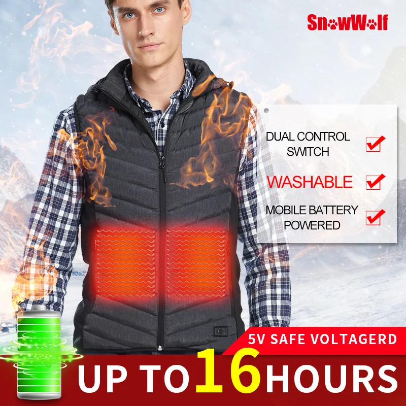 Snowwolf Men Winter Outdoor Heated Hooded Hiking Vest Battery Heated Waistcoat Vest USB Electric Heating Jacket Vest
Snowwolf Men Winter Outdoor Heated Hooded Hiking Vest Battery Heated Waistcoat Vest USB Electric Heating Jacket Vest
