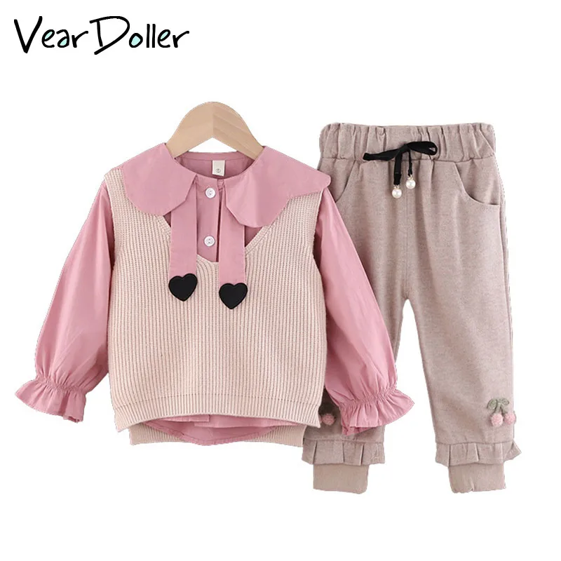 VearDoller Girl Clothing Set Long Heart Sleeve Shirt + Knitted Vest + Pants Three Pieces Suit Autumn New Fashion Children's Sets
VearDoller Girl Clothing Set Long Heart Sleeve Shirt + Knitted Vest + Pants Three Pieces Suit Autumn New Fashion Children's Sets