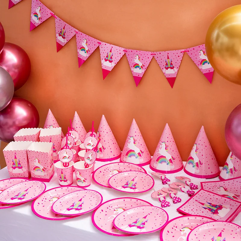 Disposable tableware unicorn theme children's birthday party disposable tableware set plate straw paper towel party hat bunting
Disposable tableware unicorn theme children's birthday party disposable tableware set plate straw paper towel party hat bunting