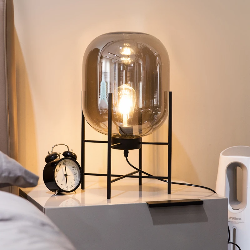 

Nordic Designer Table Lamp Glass amber Desk Lamp Standing Lamps for Study Bedroom Living Room Art Decor Loft E27 Led Beside Lamp
