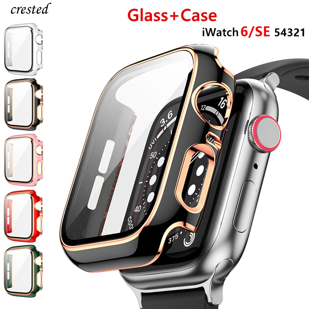 Glass+Cover For Apple Watch Case 44mm 40mm 45mm 41mm 42mm 38mm Accessorie Bumper+Screen Protector iWatch serie 3 4 5 6 SE 7 | Наручные