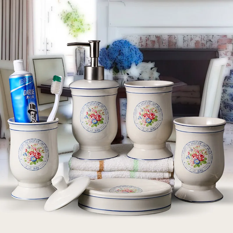 Bathroom Accessories Set Ceramic Soap Dispenser Toothbrush Holder Gargle Cup Soap Dish 5 Pieces Set Wedding Gifts Free Shipping
Bathroom Accessories Set Ceramic Soap Dispenser Toothbrush Holder Gargle Cup Soap Dish 5 Pieces Set Wedding Gifts Free Shipping