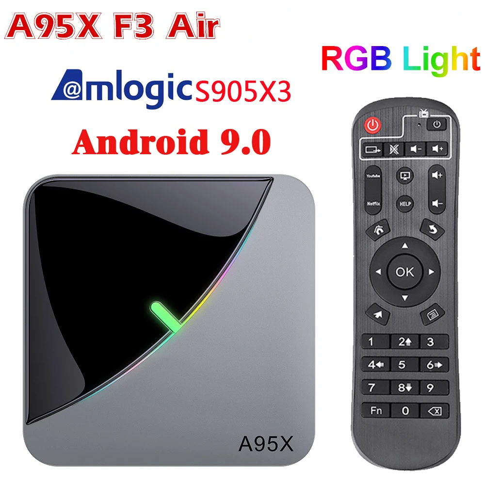 Фото A95X F3 Air Android 9 0 ТВ приставка RGB светильник Amlogic S905X3 8K двойной Wifi Смарт BT4.2 Netflix Youtube