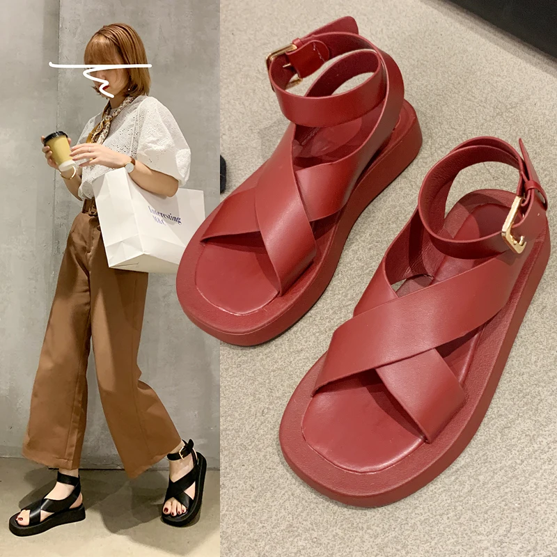 Low Sandals Woman Leather Female Shoe Cross-Shoes Clogs With Heel Muffins shoe 2021 Summer Low-heeled Girls Flat Comfort Thick
Low Sandals Woman Leather Female Shoe Cross-Shoes Clogs With Heel Muffins shoe 2021 Summer Low-heeled Girls Flat Comfort Thick