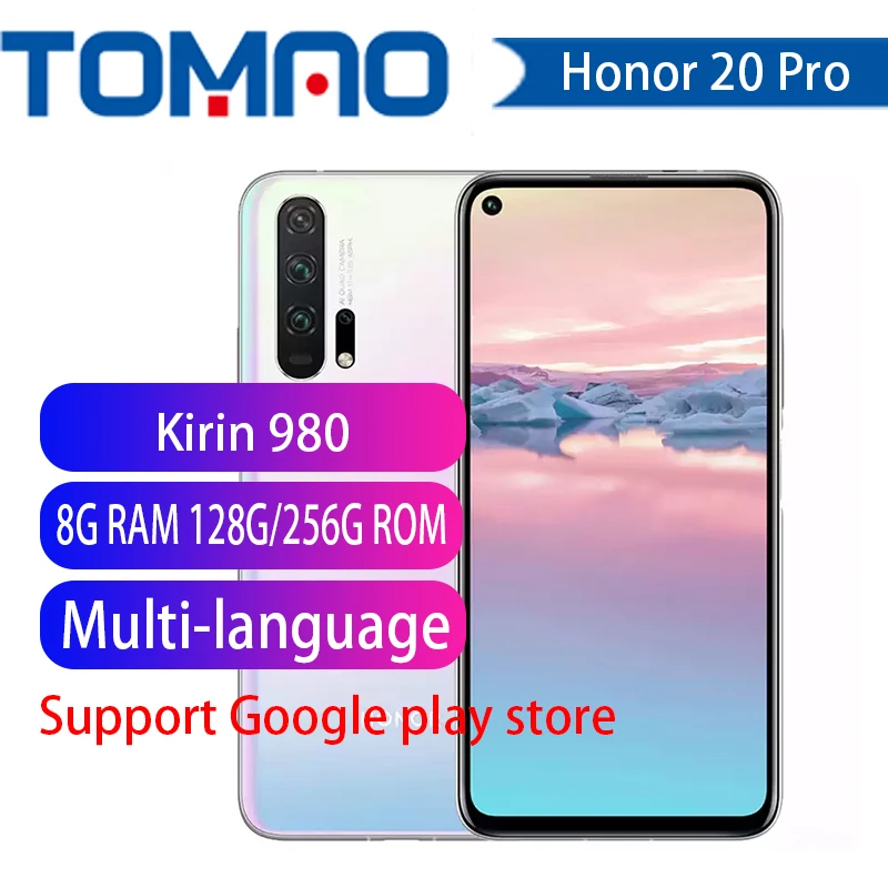 Global Rom Смартфон Honor 20 Pro 8 ГБ 128/256 Kirin 980 Octa Core 6 26 дюйма FHD + 2340X1080P 48.0MP 32.0MP Отпечаток