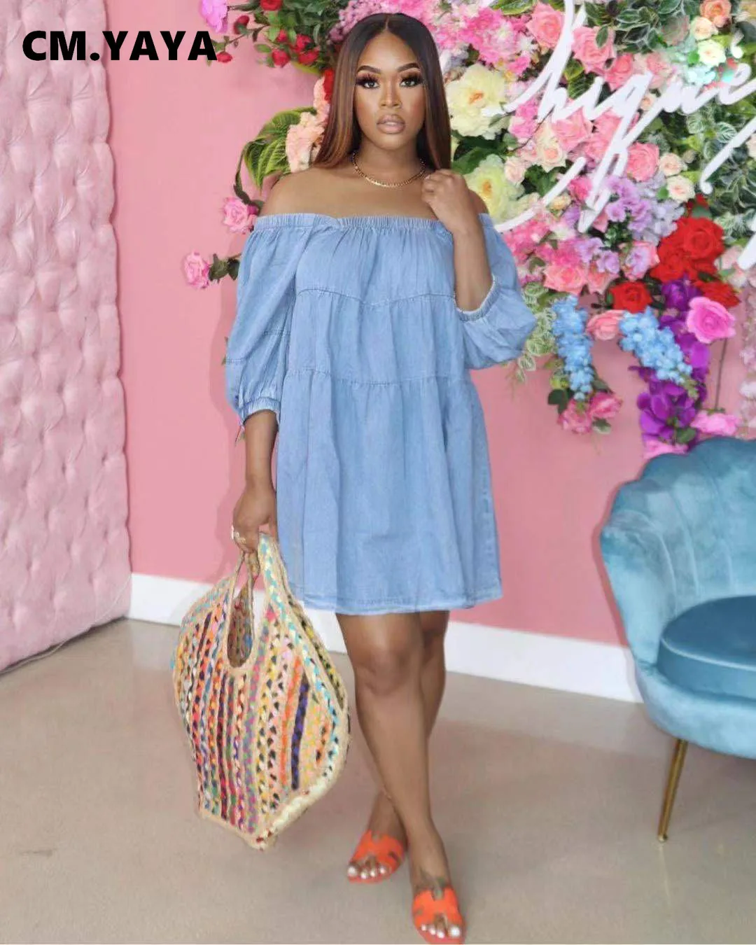 CM.YAYA Women Dress Denim Half Sleeve Slash Neck Loose Straight Mini Dresses Casual Fashion Streetwear Summer Outfits 2021
CM.YAYA Women Dress Denim Half Sleeve Slash Neck Loose Straight Mini Dresses Casual Fashion Streetwear Summer Outfits 2021