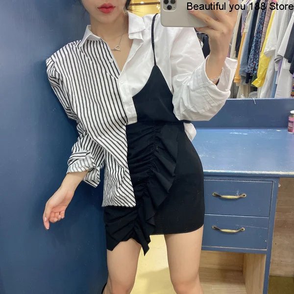 Южная Корея ворота осень и зима контрастный дизайн чувствительная полоса две рубашки
Южная Корея ворота осень и зима контрастный дизайн чувствительная полоса две рубашки