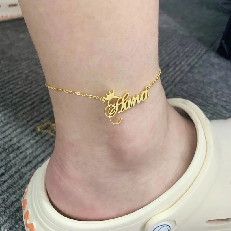 Personalized Nameplate Crown Anklet Foot Jewelry Custom Name Ankle Bracelet Best Friends Gifts Stainless Steel Chain Friendship