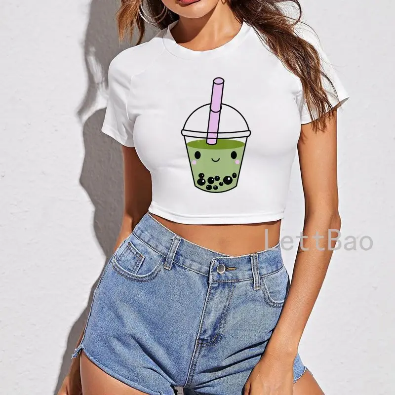 Милые миленькие в японском стиле (Каваий) Bubble Tea принтованная женская футболка с