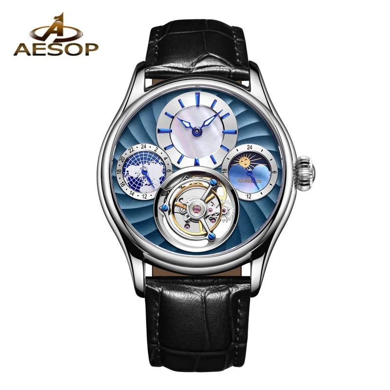 

AESOP Brand Fashion Tourbillon Watch For Men Waterproof Moon Phase Business Mechanical Wristwatch Luxury Clock Relogio Masculino