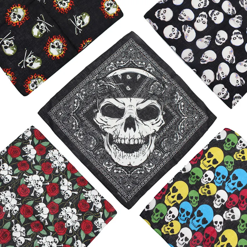 

Skull Bandana Square Scarf 100% Cotton Square Handkerchief Hip Hop Sport Paisley Bicycle Head Scarf Woman Scarves For Neck