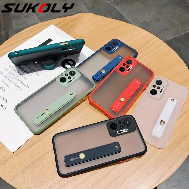 Matte Soft Edge Acrylic Bracket Case For Redmi Note 10 Pro 9 8 Xiaomi Mi 11 Lite 10T Poco X3 F3 Stand Cover | Мобильные телефоны и