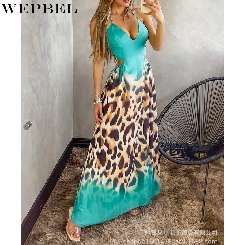 WEPBEL Fashion V-neck Slim Dress Women's Casual Leopard Print Hollow Out Dress Summer High Waist Spaghetti Strap Dress
WEPBEL Fashion V-neck Slim Dress Women's Casual Leopard Print Hollow Out Dress Summer High Waist Spaghetti Strap Dress