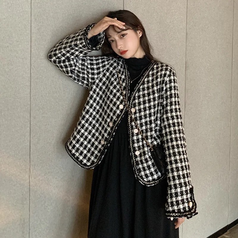 Autumn Jacket Coat Korean 2021 New French Small Fragrance Short Long Sleeve V-neck Single Breasted Lattice Small Coat Women's
Autumn Jacket Coat Korean 2021 New French Small Fragrance Short Long Sleeve V-neck Single Breasted Lattice Small Coat Women's