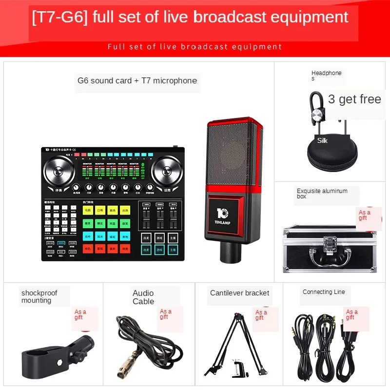 New G6 Live Sound Card Microphone T7 Sound Mixer Board Live Streaming Sound Mixer USB Webcast Sound Mixer Set For Phone Computer
New G6 Live Sound Card Microphone T7 Sound Mixer Board Live Streaming Sound Mixer USB Webcast Sound Mixer Set For Phone Computer