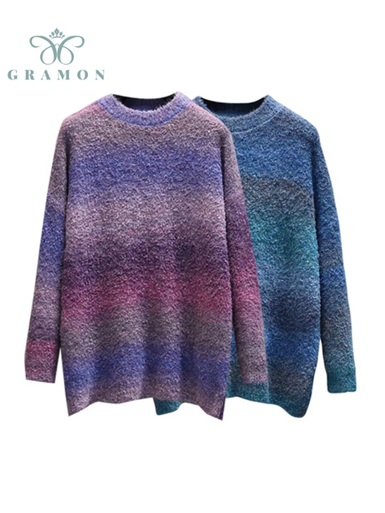 O Neck Knitted Sweaters Plus Size Women New Gradient Color Fashion Pullover Sueters Mujer 2021 Fall Winter High Street Warm Tops
O Neck Knitted Sweaters Plus Size Women New Gradient Color Fashion Pullover Sueters Mujer 2021 Fall Winter High Street Warm Tops