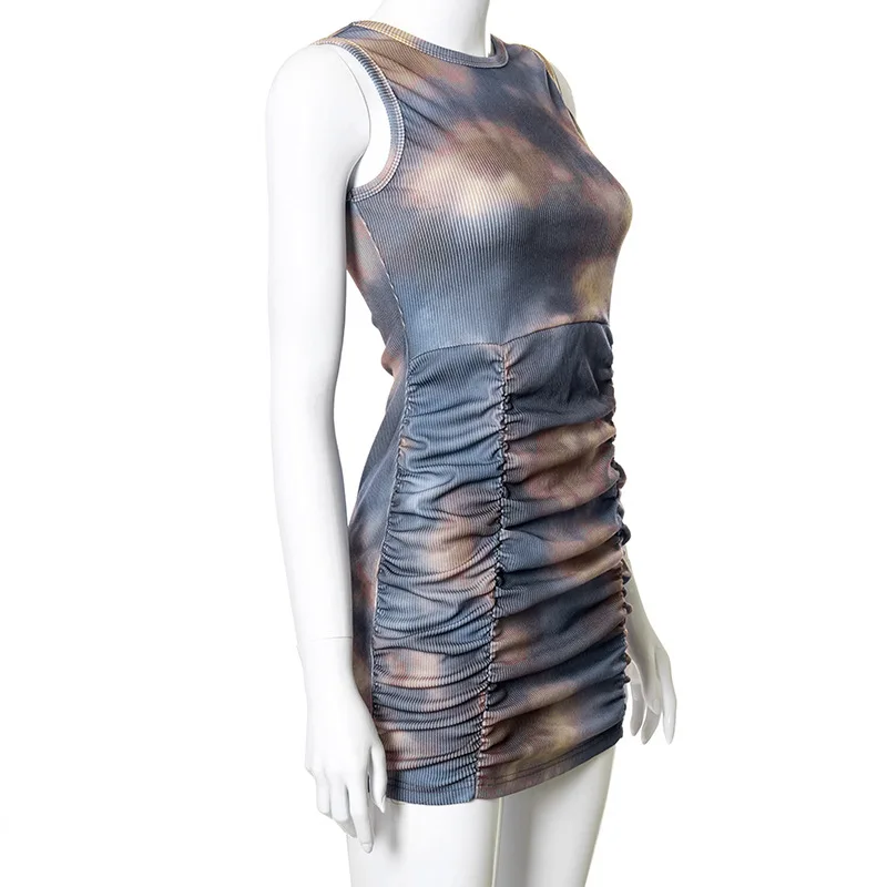 Summer Women Dress Sexy Tie Dye Printed Round Neck Sleeveless Pleated Hip Vest Shirring Bag Hip Dresses Sandy Beach 2021
Summer Women Dress Sexy Tie Dye Printed Round Neck Sleeveless Pleated Hip Vest Shirring Bag Hip Dresses Sandy Beach 2021