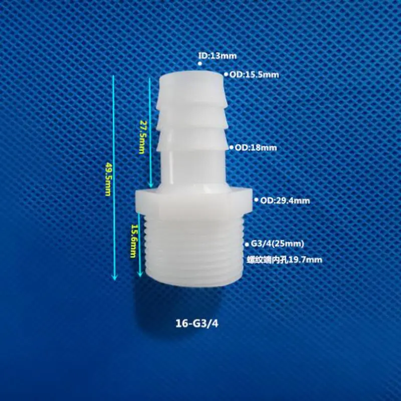 

Наружная резьба BSP 3/4 дюйма на пластиковый фитинг для труб 16 мм, прямой ПЭ-пагоды с зазубринами, соединитель для садового шланга