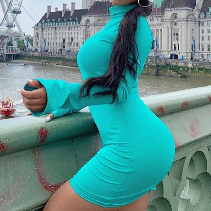 Осеннее платье женское сексуальное однотонное розовое Красное Облегающее vestidos