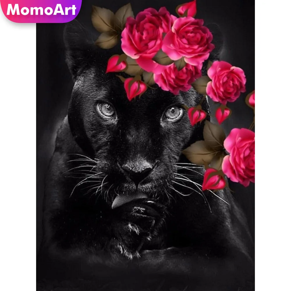 MomoArt 5D Diamond Painting Leopard Needlework Mosaic Rose Full Square Embroidery Flower Cross Stitch Kits Home Decor | Дом и сад
