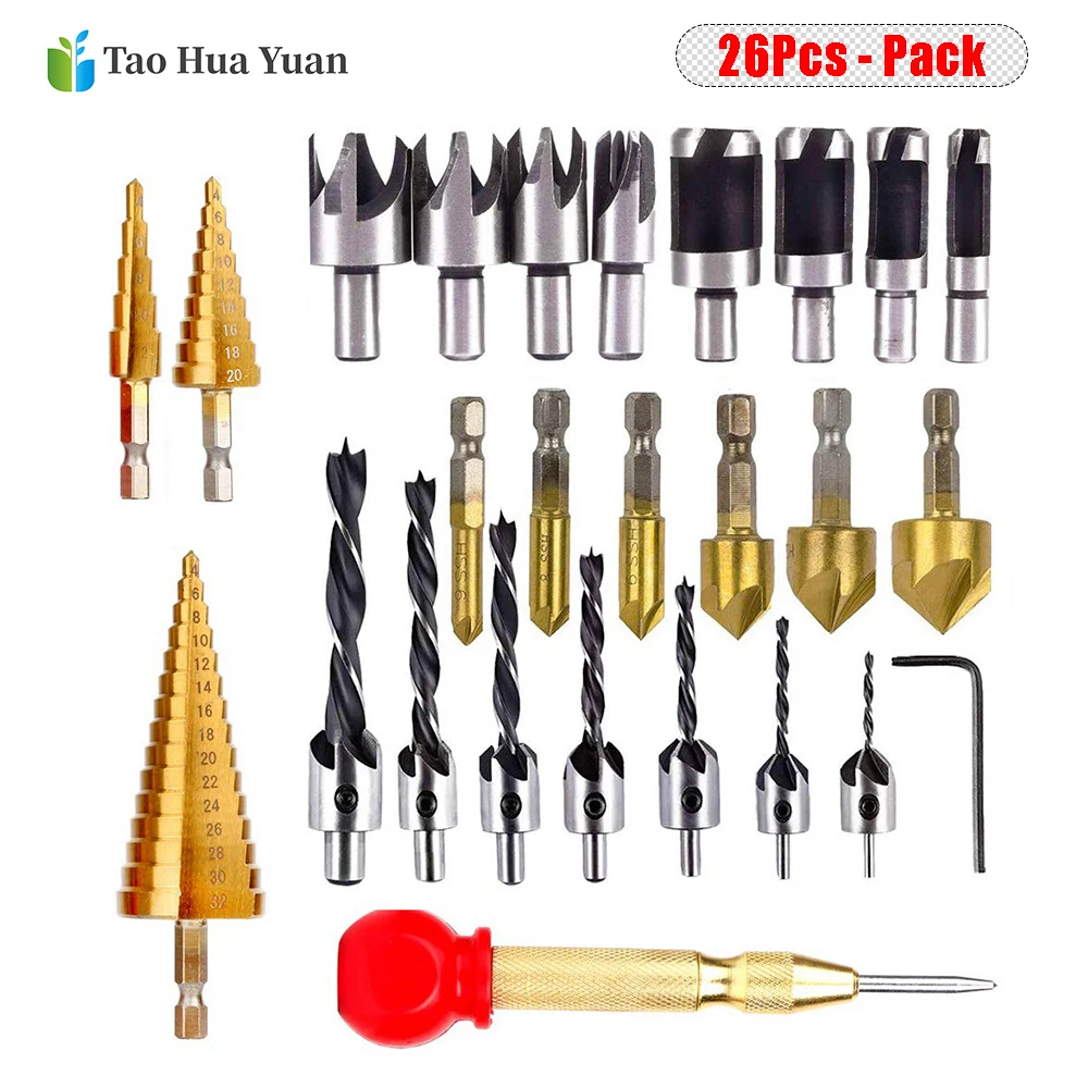 26pcs/set Chamfering Countersink Center Punch Drill Bit Woodworking Hex Shank HSS Flute Countersink 90 Degree Center Punch Tool
26pcs/set Chamfering Countersink Center Punch Drill Bit Woodworking Hex Shank HSS Flute Countersink 90 Degree Center Punch Tool