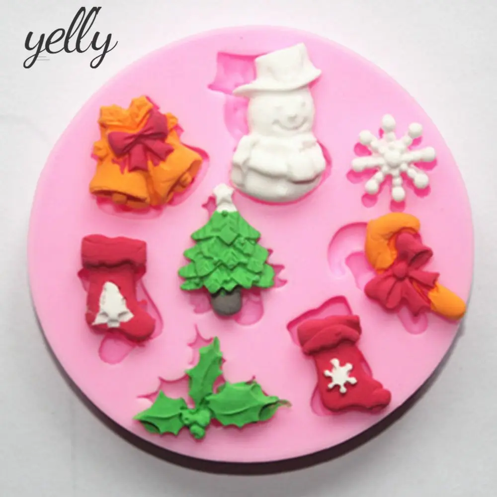 

Ice Cube3D Cake Mold Cupcake Jelly Candy Chocolate Snowman Bell Tree Silicone Fondant Soap Decoration Baking Tool Moulds