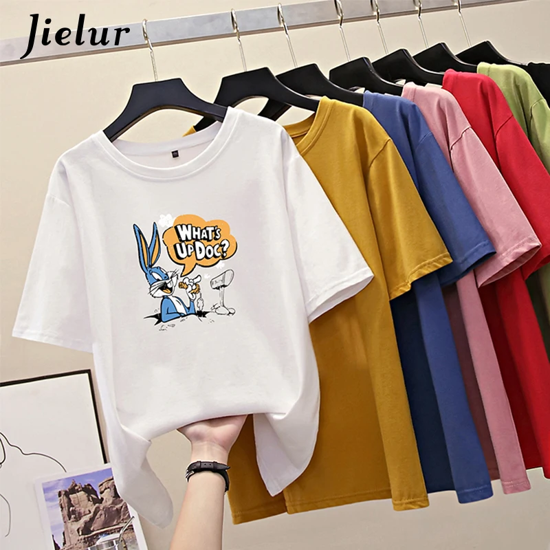Jielur Oversize M-4XL Cute Bunny Rabbit Cartoon Print Female T-shirt Summer New 7 Colors Loose Cotton Tshirts Women Short Sleeve
Jielur Oversize M-4XL Cute Bunny Rabbit Cartoon Print Female T-shirt Summer New 7 Colors Loose Cotton Tshirts Women Short Sleeve