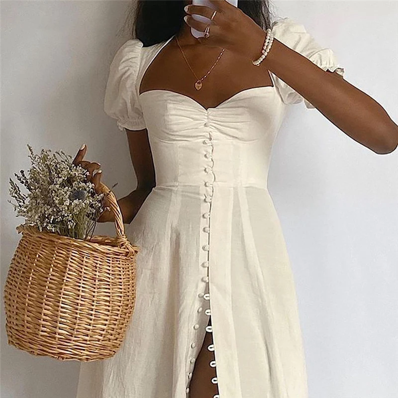 Vintage Solid Button Midi Holiday Dress Women Sexy Party Club Bodycon Strapless High Split Dresses Spring Autumn Casual Vestidos
Vintage Solid Button Midi Holiday Dress Women Sexy Party Club Bodycon Strapless High Split Dresses Spring Autumn Casual Vestidos