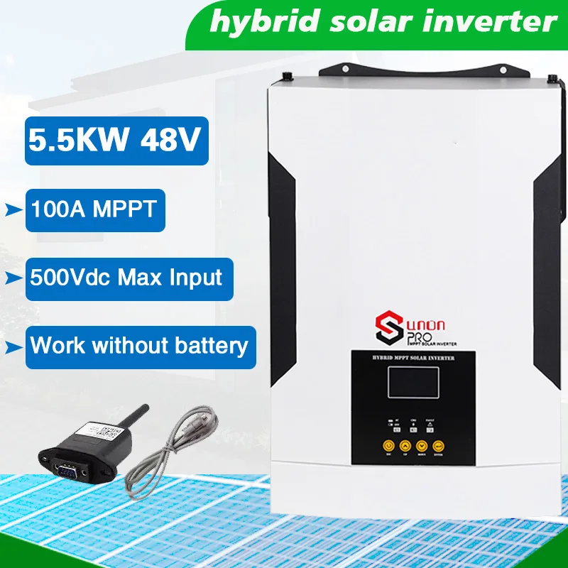Mppt Solar Inverter 5500W 48V Built-in 100A MPPT Solar controller Supports No Battery Working and Wifi Control 6000W PV Input
Mppt Solar Inverter 5500W 48V Built-in 100A MPPT Solar controller Supports No Battery Working and Wifi Control 6000W PV Input