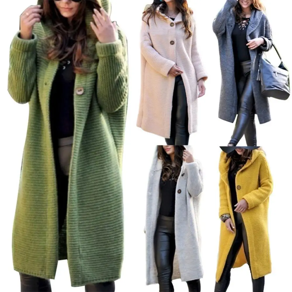 80% Hot Sell Women Autumn Winter Solid Color Button Cardigan Sweater Midi Hooded Coat Outwear
80% Hot Sell Women Autumn Winter Solid Color Button Cardigan Sweater Midi Hooded Coat Outwear