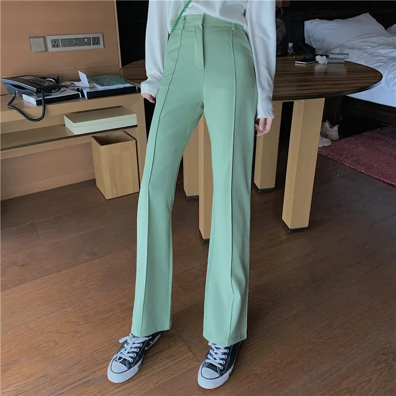 Elegant Women's Pants Spring Autumn Solid High Waist Buttons Wide Leg Office Lady Straight Slim Trousers Femme | Женская одежда