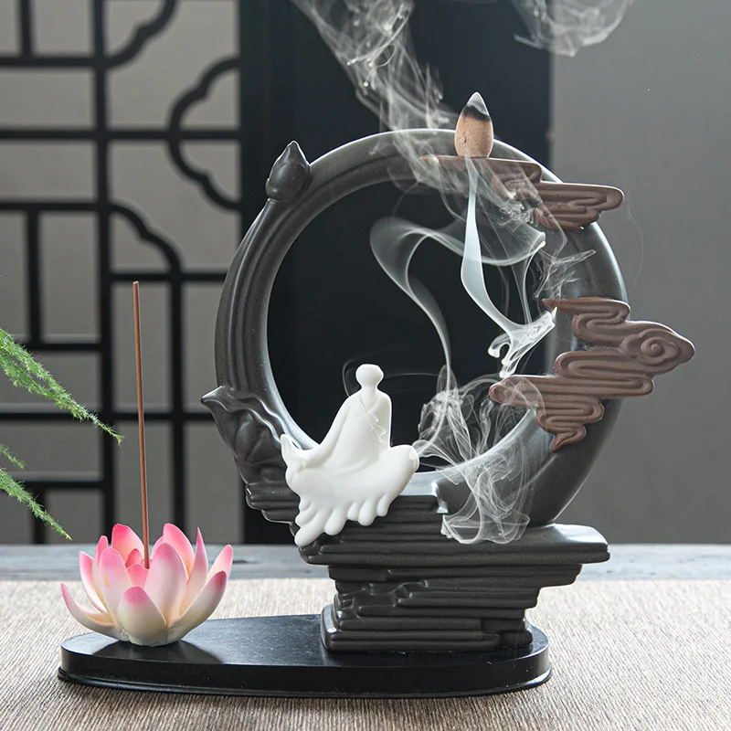 

Ceramic crafts lotus pond moonlight reflow incense burner Zen colorful clouds moon-chasing ornaments