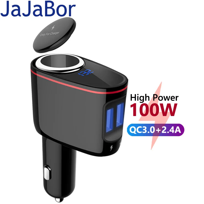 

JaJaBor Car Cigarette Lighter Socket Splitter QC3.0 Dual USB Fast Charging Car Charger Battery Voltage Detection Power Adapter