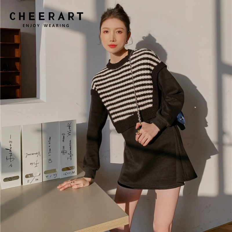 Черно-белое Полосатое платье-свитер CHEERART в стиле пэчворк, женский джемпер, зимнее мини-платье с длинным рукавом, одежда
Черно-белое Полосатое платье-свитер CHEERART в стиле пэчворк, женский джемпер, зимнее мини-платье с длинным рукавом, одежда