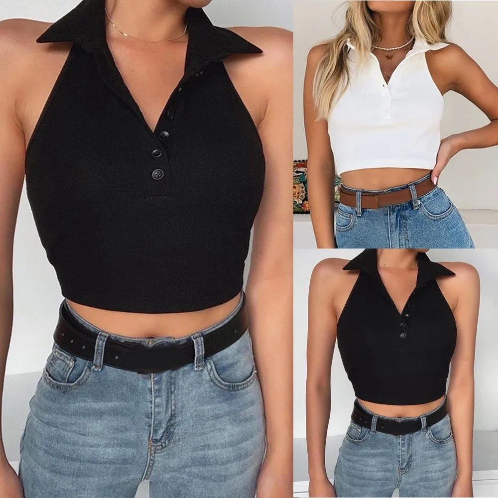 Women Casual Collar Halter V Neck Tank Top Sleeveless T Shirt Button Skinny Blouse Tops Short Vest Shirt Fashion Sexy Women
Women Casual Collar Halter V Neck Tank Top Sleeveless T Shirt Button Skinny Blouse Tops Short Vest Shirt Fashion Sexy Women
