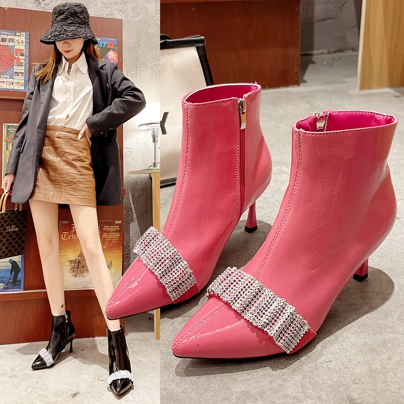 Fashion Women's Boots High-heeled Pointed Toe Elegant Crystal Autumn Winter 2022 New Patent Leather Ankle Boots High Quality
Fashion Women's Boots High-heeled Pointed Toe Elegant Crystal Autumn Winter 2022 New Patent Leather Ankle Boots High Quality